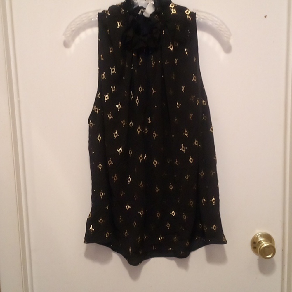 NWT - HM Elegant Black & Gold Sleeveless Office Blouse - Size 14